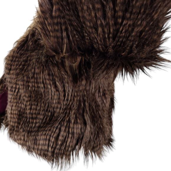 Bebe Brown Faux Fur Crop Jacket Size M Party Coat Feather Look 3/4 Sleeve - Picture 6 of 13